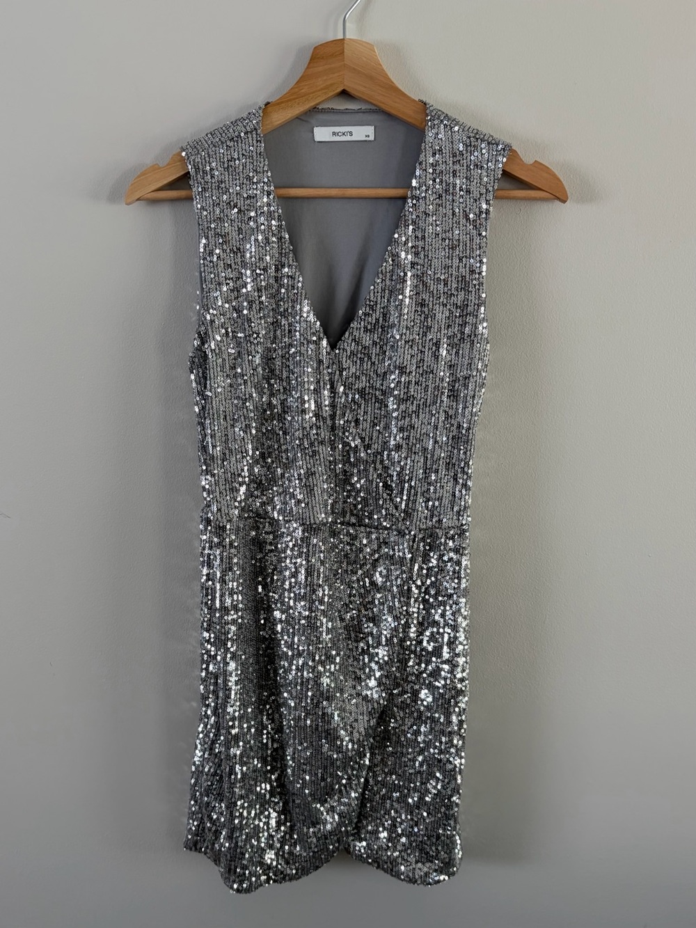 Silver Sequin V-Neck Mini Dress